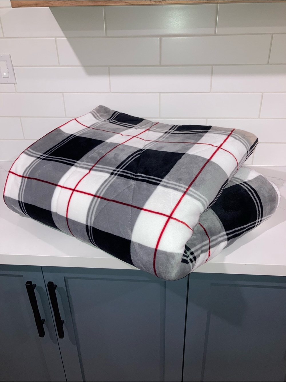 Roots Black & Grey Plaid Sherpa Fleece Throw Blanket - 89” x 102”